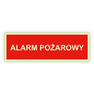 Alarm pożarowy - fotoluminescencyjny znak, naklejka 150x50 mm