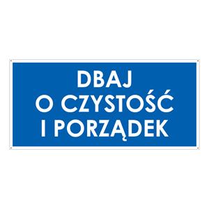 DBAJ O CZYSTOŚĆ I PORZĄDEK, niebieski - płyta PVC 2 mm z dziurkami 190x90 mm