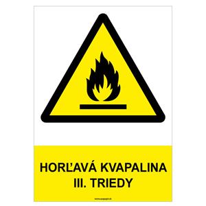 Horľavá kvapalina III. triedy - bezpečnostná tabuľka, samolepka A4