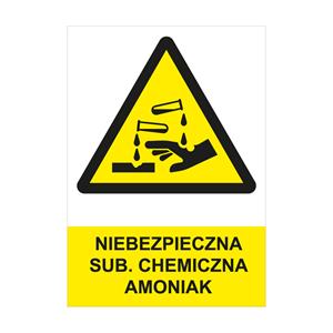 NIEBEZPIECZNA SUB. CHEMICZNA - AMONIAK - znak BHP, płyta PVC A4, 2 mm