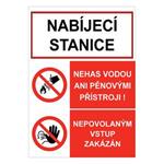 NABÍJECÍ STANICE - NEHAS VODOU - NEPOVOLANÝM VSTUP ZAKÁZÁN, Samolepka A4