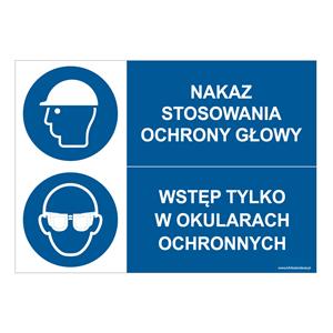 NAKAZ STOSOWANIA OCHRONY GŁOWY - WSTĘP TYLKO W OKULARACH..., ZNAK ŁĄCZONY, płyta PVC 2 mm, 210x148 mm