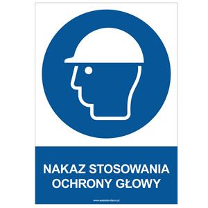 NAKAZ STOSOWANIA OCHRONY GŁOWY - znak BHP, płyta PVC A4, 0,5 mm