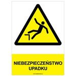 NIEBEZPIECZEŃSTWO UPADKU - znak BHP, płyta PVC A4, 2 mm