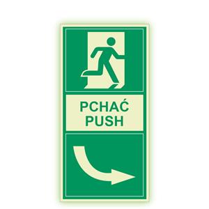 Pchać w prawo - fotoluminescencyjny znak, płyta PVC 2 mm 200x100 mm