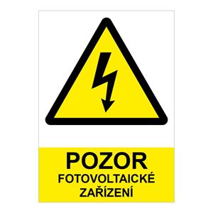 POZOR fotovoltaické zariadenie- bezpečnostná tabuľka, plast 0,5 mm (A4) 210 x 297 mm