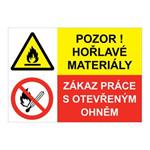 POZOR NA HOŘLAVÉ MATERIÁLY - ZÁKAZ PRÁCE S OTEVŘENÝM OHNĚM, KOMBINACE, plast 1 mm, A5