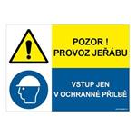 POZOR PROVOZ JEŘÁBU - VSTUP JEN V OCHRANNÉ PŘILBĚ, KOMBINACE, plast 2 mm, A5