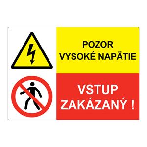 Pozor vysoké napätie-Vstup zakázaný, kombinácia, plast 2mm s dierkami-297x210mm