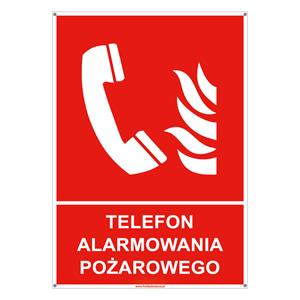 Telefon alarmowania pożarowego - znak z dziurkami, płyta PVC 2 mm 105x148 mm