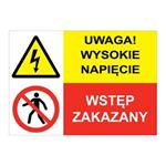 UWAGA! NIEBEZPIECZEŃSTWO PORAŻENIA - NIE DOTYKAĆ!, ZNAK ŁĄCZONY, naklejka 210x148 mm