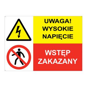 UWAGA! NIEBEZPIECZEŃSTWO PORAŻENIA - NIE DOTYKAĆ!, ZNAK ŁĄCZONY, płyta PVC 2 mm z dziurkami, 297x210 mm