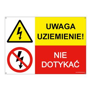 UWAGA UZIEMIENIE! - NIE DOTYKAĆ, ZNAK ŁĄCZONY, płyta PVC 2 mm z dziurkami, 210x148 mm