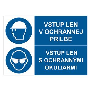 Vstup len v ochrannej prilbe-Vstup len s ochrannými okuliarmi, kombinácia,plast 1mm,297x210mm