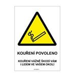 VÝSTRAHA - KOUŘENÍ POVOLENO, plast 1 mm, A5