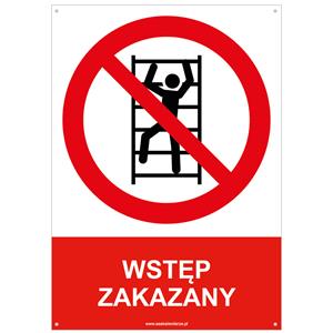 WSTĘP ZAKAZANY - znak BHP z dziurkami, płyta PVC A4, 2 mm