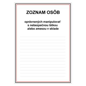 Zoznam osôb oprávnených manipulovať, samolepka 210x297mm